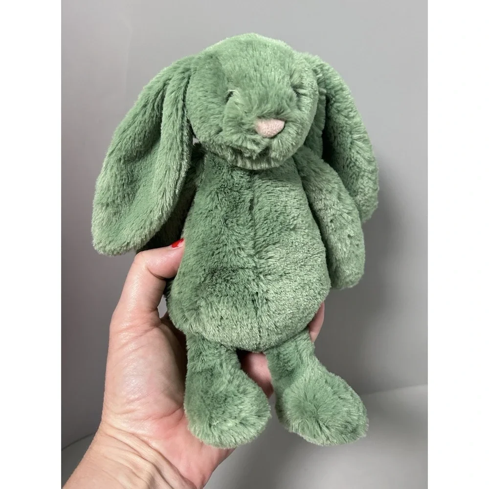 Retired Jellycat Little Bashful Ivy Bunny - Small Super Soft - Pink Nose - Green